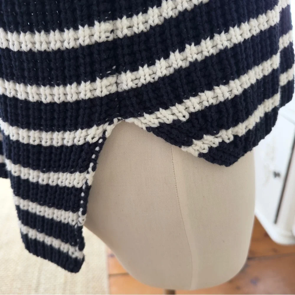 Faithfull The Brand Erika Navy and White Striped Cotton Turtleneck Sweater